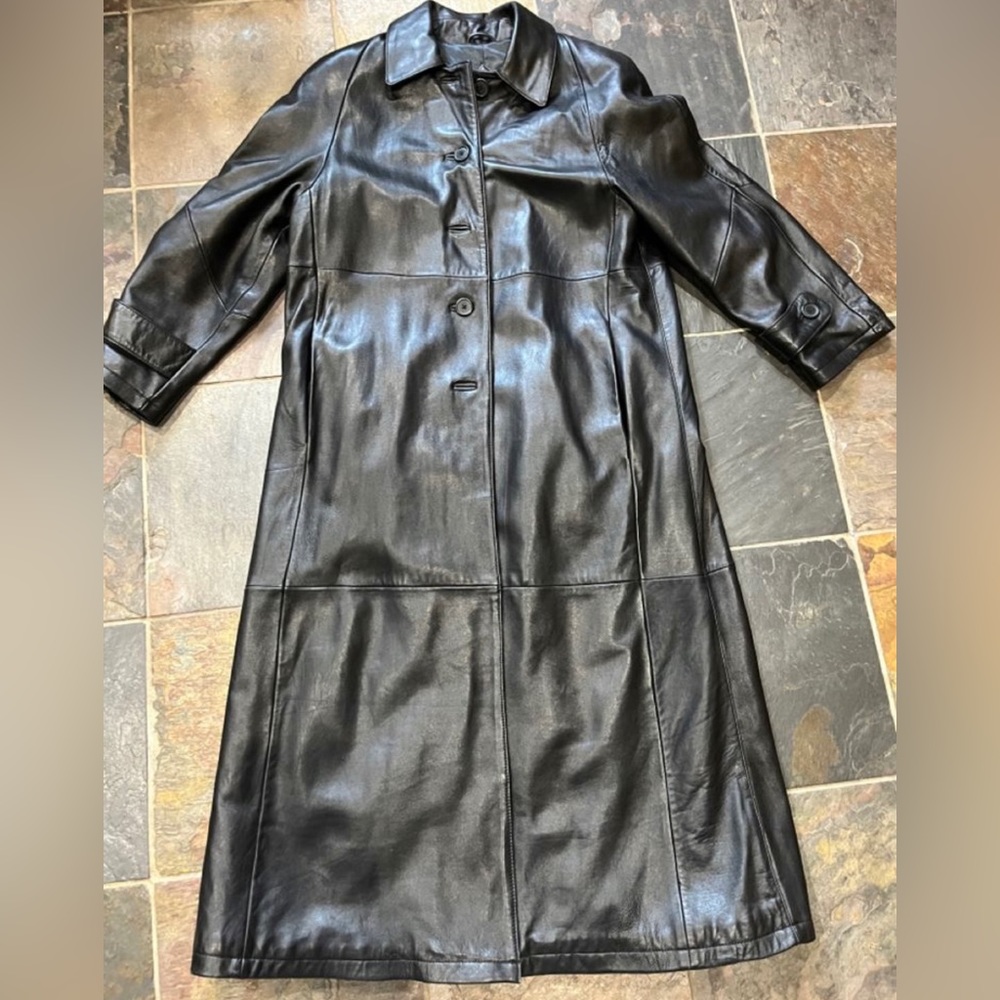 VINTAGE: oversized, leather, maxi, jacket, paneled, small